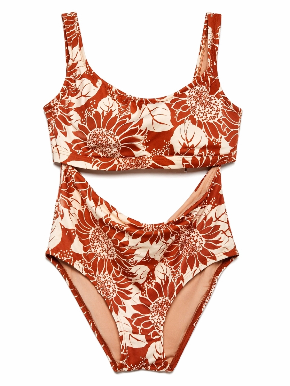 Madewell Floral Bikini Set Medium Rust Orange Cutout High Waist